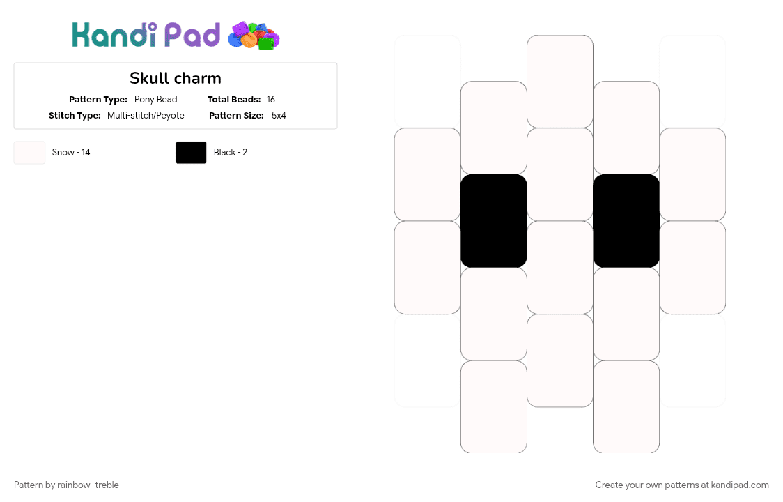 Skull charm - Pony Bead Pattern by rainbow_treble on Kandi Pad - charm, peyote, skull, white