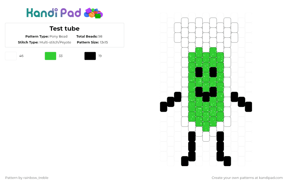 Test tube - Pony Bead Pattern by rainbow_treble on Kandi Pad - white,green,ii,inanimate insanity,test tube