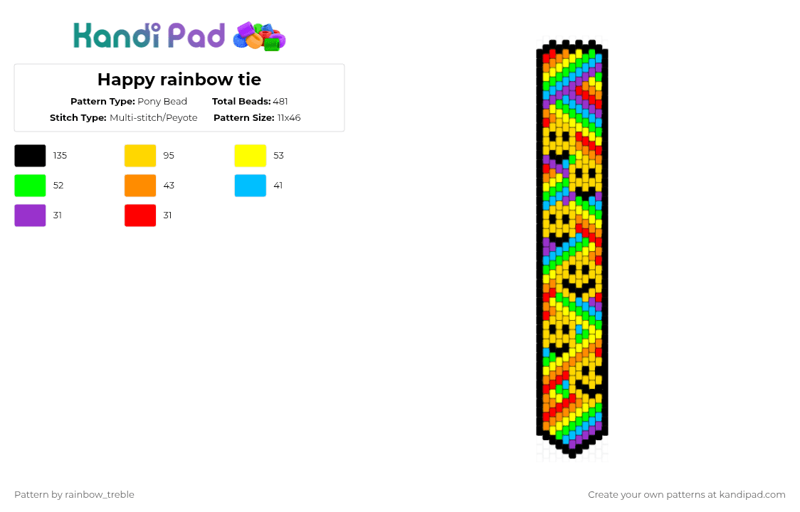 Happy rainbow tie - Pony Bead Pattern by rainbow_treble on Kandi Pad - yellow,tie,template