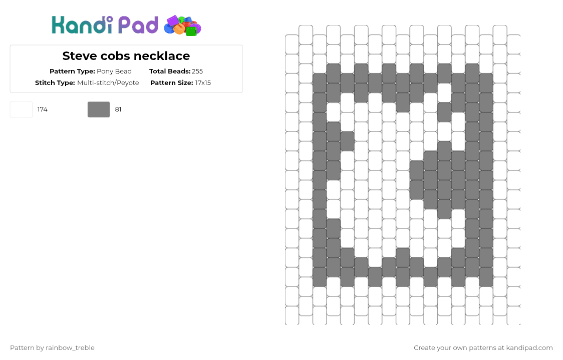 Steve cobs necklace - Pony Bead Pattern by rainbow_treble on Kandi Pad - white,gray,steve cobs,ii,inanimate insanity,cobs