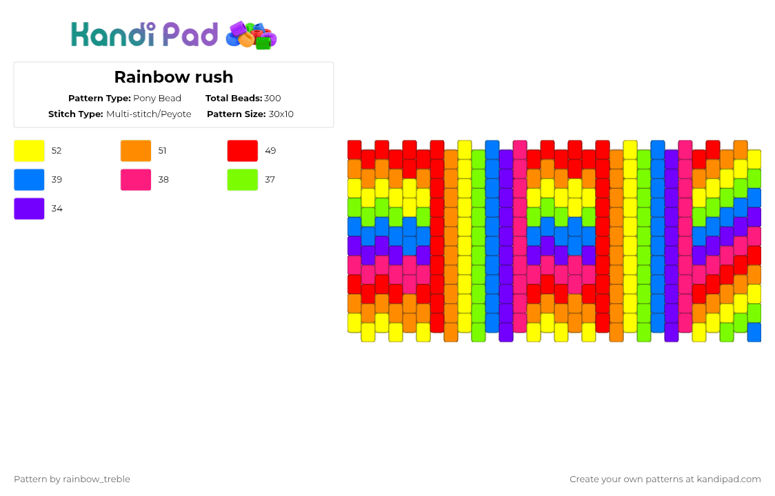 Rainbow rush - Pony Bead Pattern by rainbow_treble on Kandi Pad - red,orange,yellow,blue,cotdboldcolors