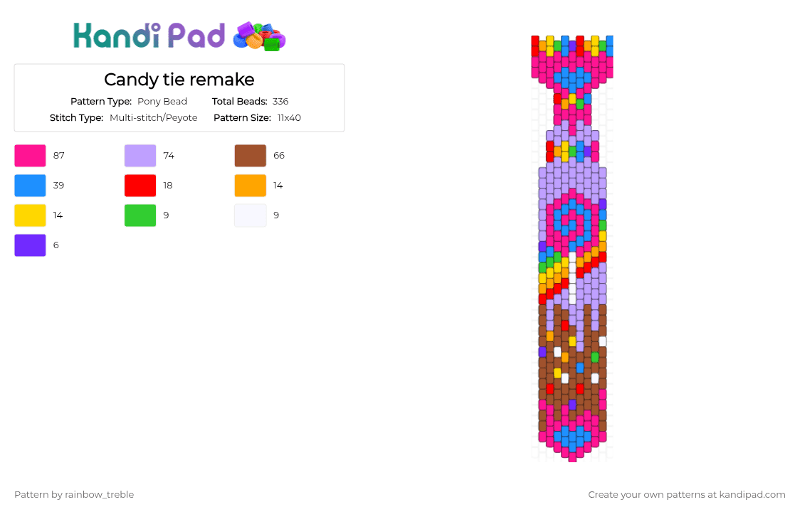 Candy tie remake - Pony Bead Pattern by rainbow_treble on Kandi Pad - red,pink