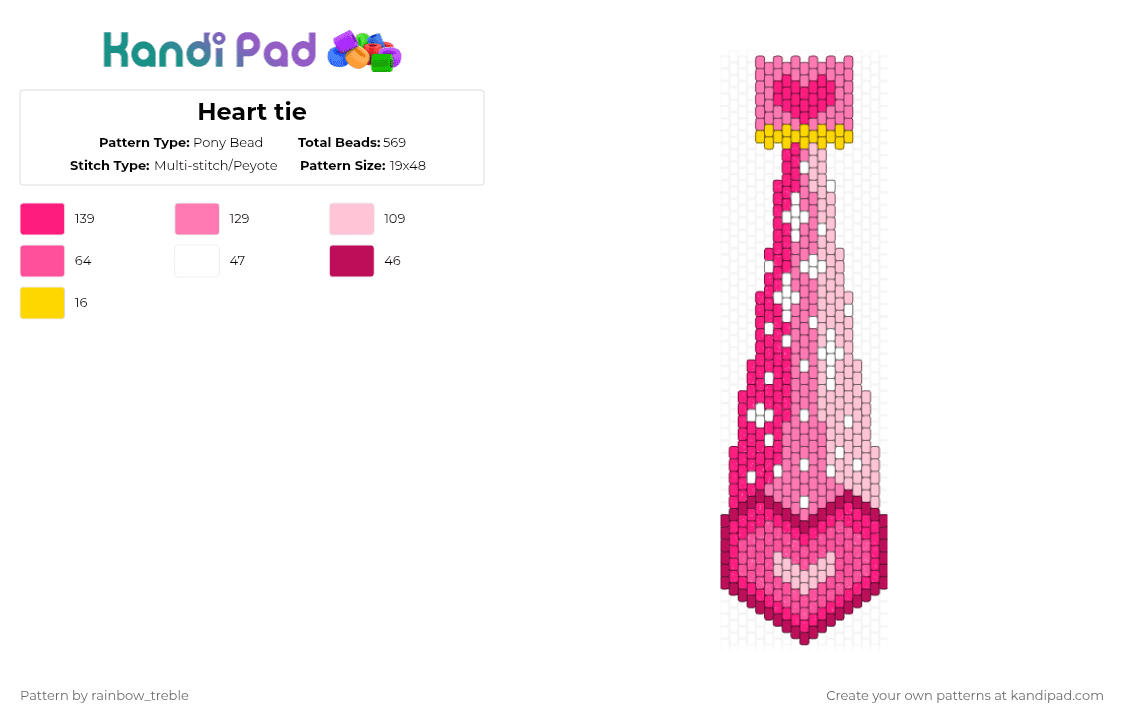 Heart tie - Pony Bead Pattern by rainbow_treble on Kandi Pad - pink,valentines,peyote
