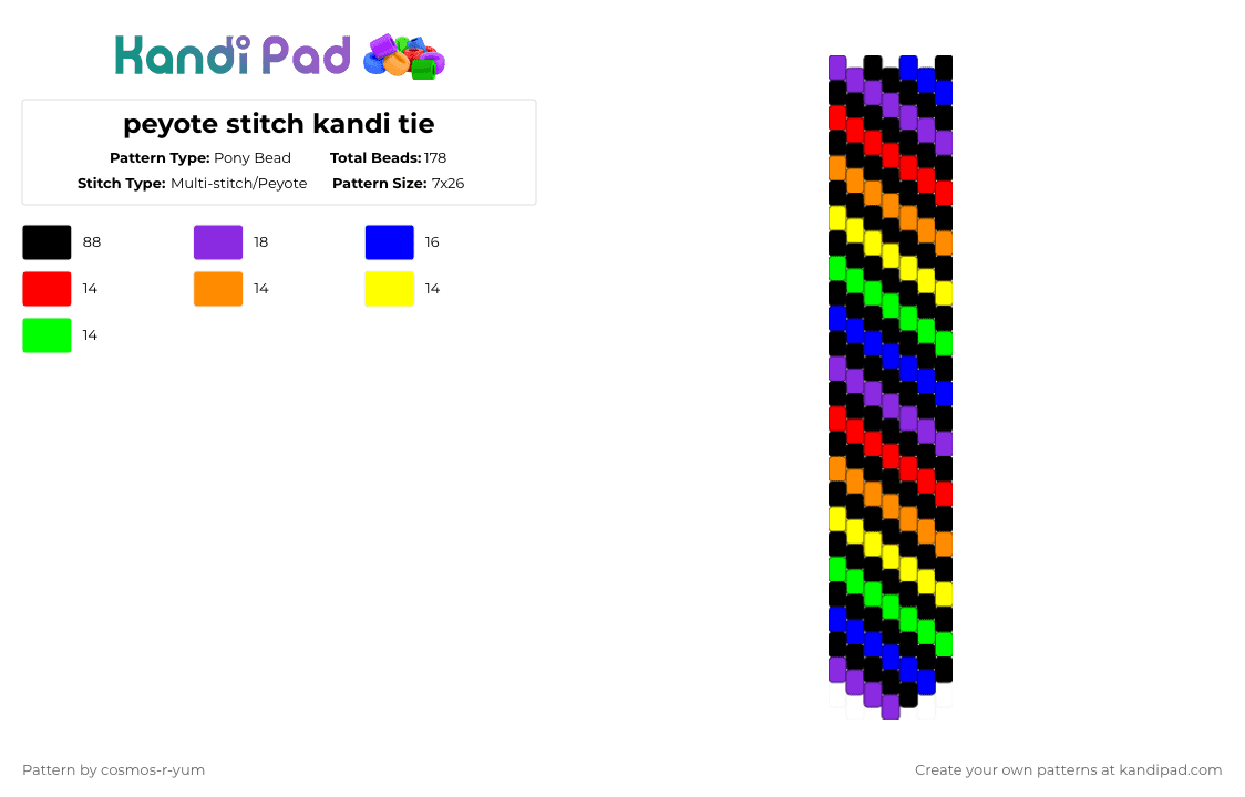 peyote stitch kandi tie - Pony Bead Pattern by cosmos-r-yum on Kandi Pad - black,purple