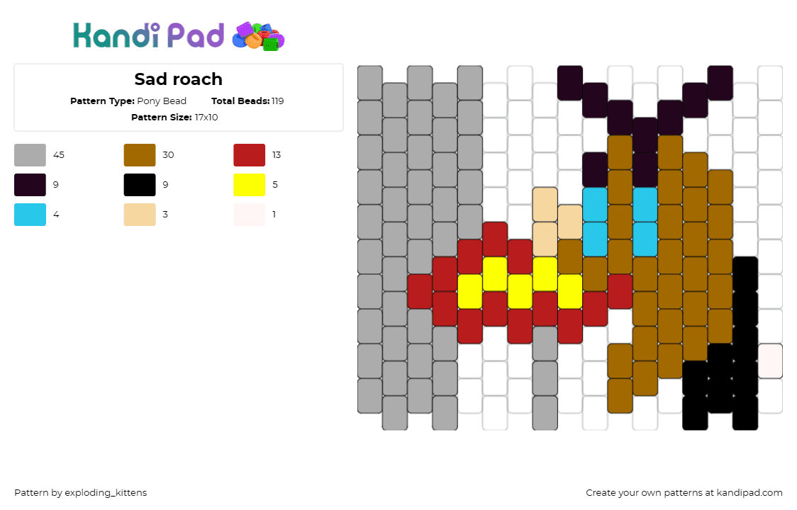 Sad roach - Pony Bead Pattern by exploding_kittens on Kandi Pad - cockroach