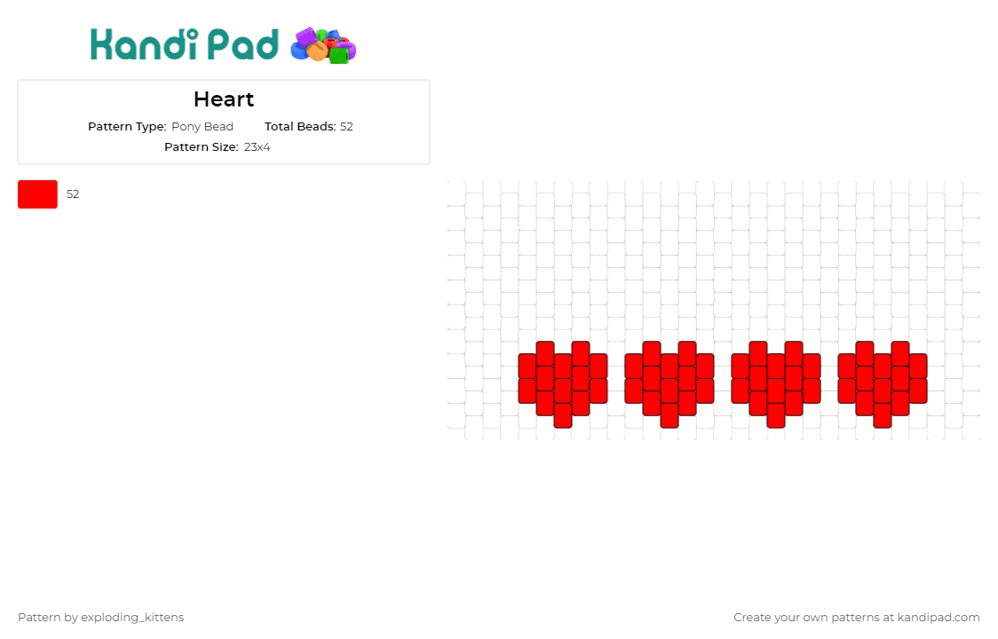 Heart - Pony Bead Pattern by exploding_kittens on Kandi Pad - hearts