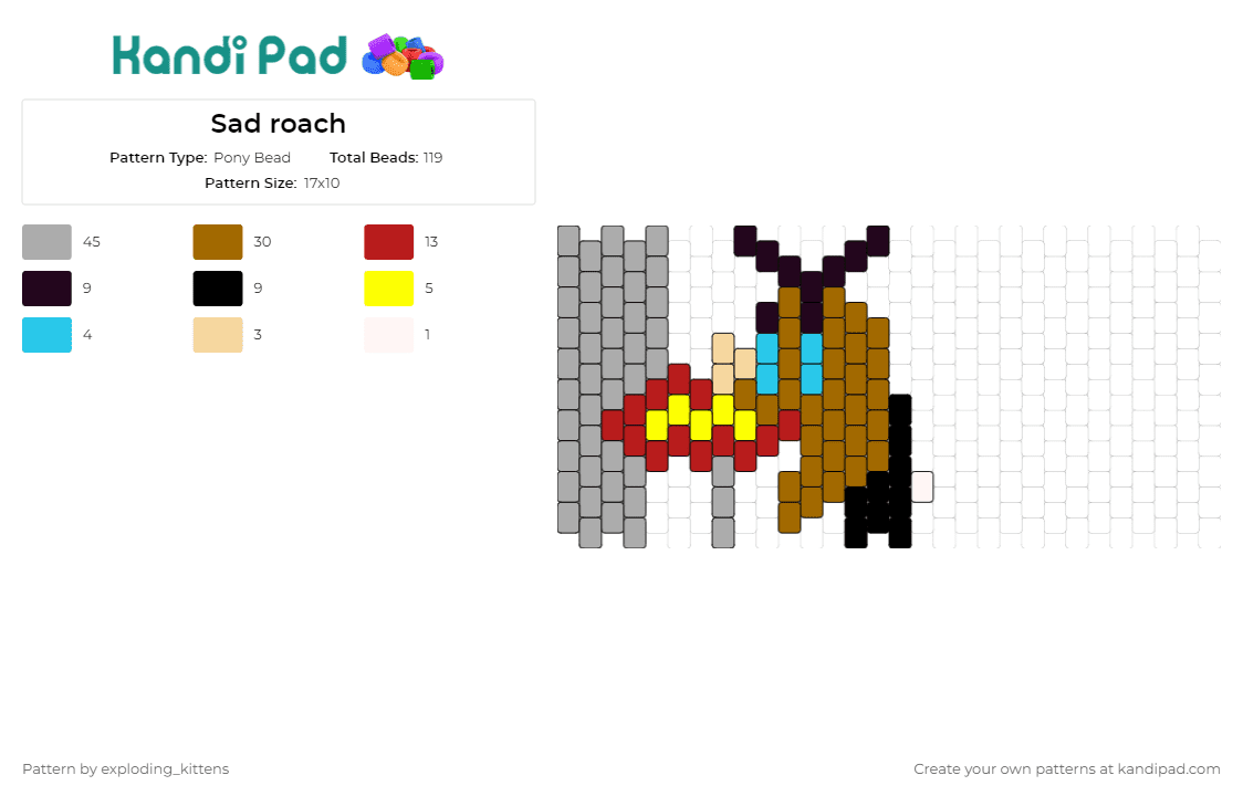 Sad roach - Pony Bead Pattern by exploding_kittens on Kandi Pad - cockroach