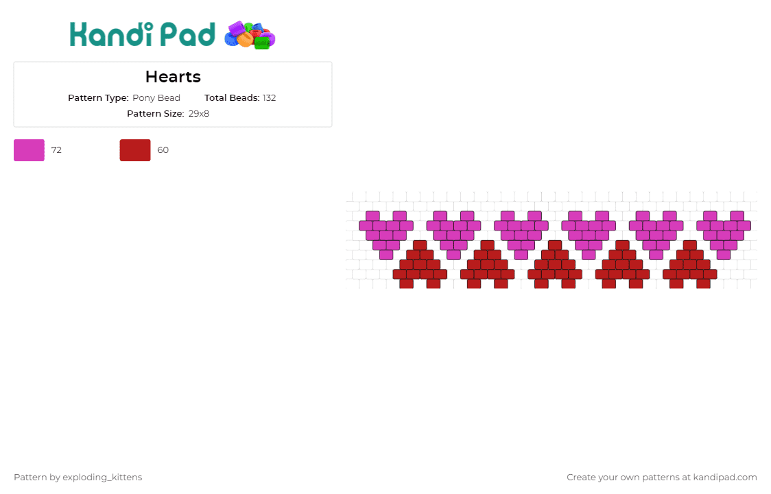 Hearts - Pony Bead Pattern by exploding_kittens on Kandi Pad - hearts,love