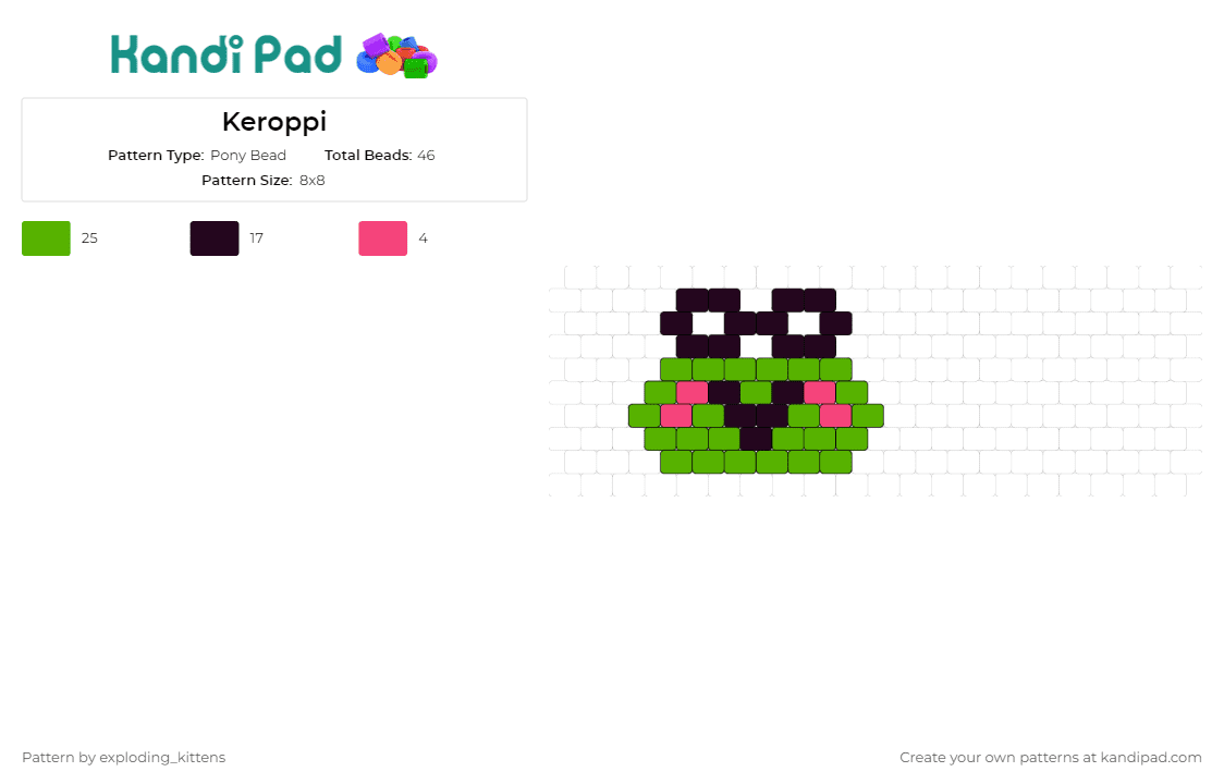 Keroppi - Pony Bead Pattern by exploding_kittens on Kandi Pad - keroppi,hellow kitty,frogs,sanrio