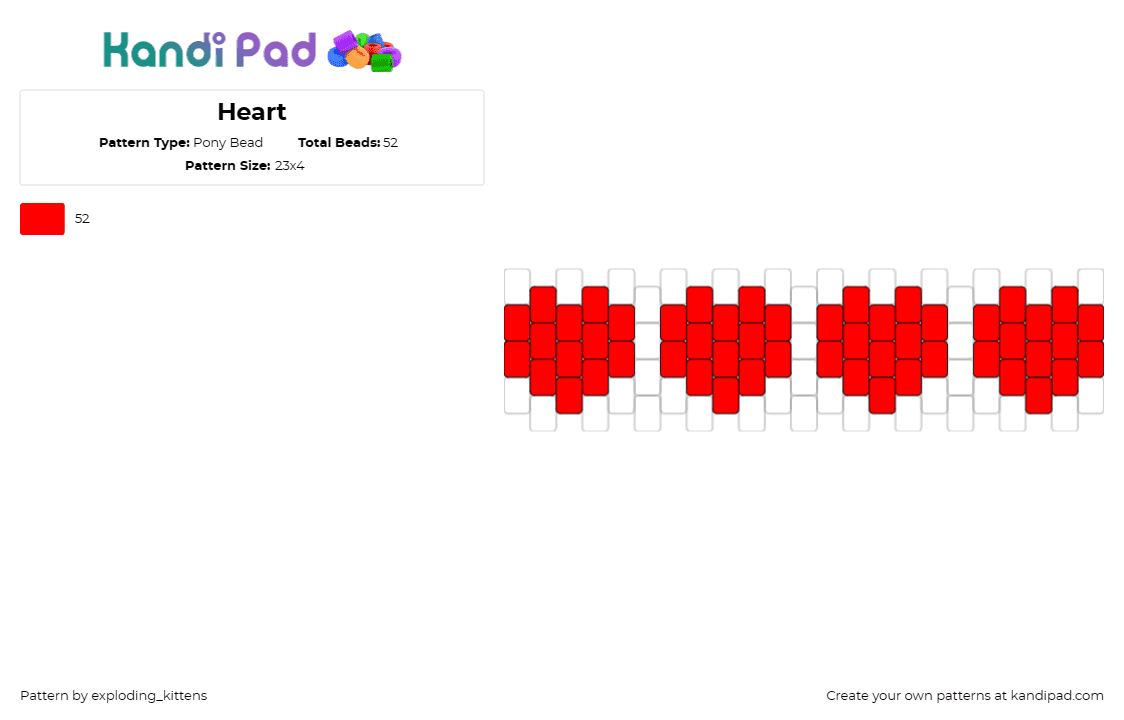 Heart - Pony Bead Pattern by exploding_kittens on Kandi Pad - hearts