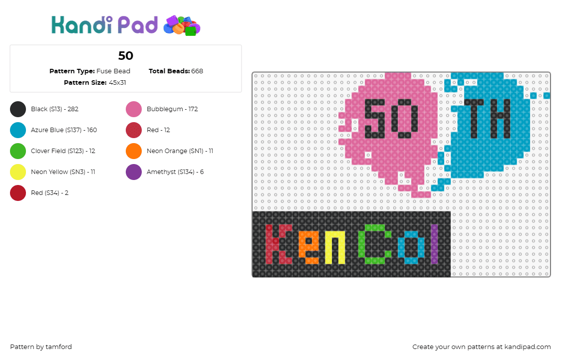 50 - Fuse Bead Pattern by tamford on Kandi Pad - 