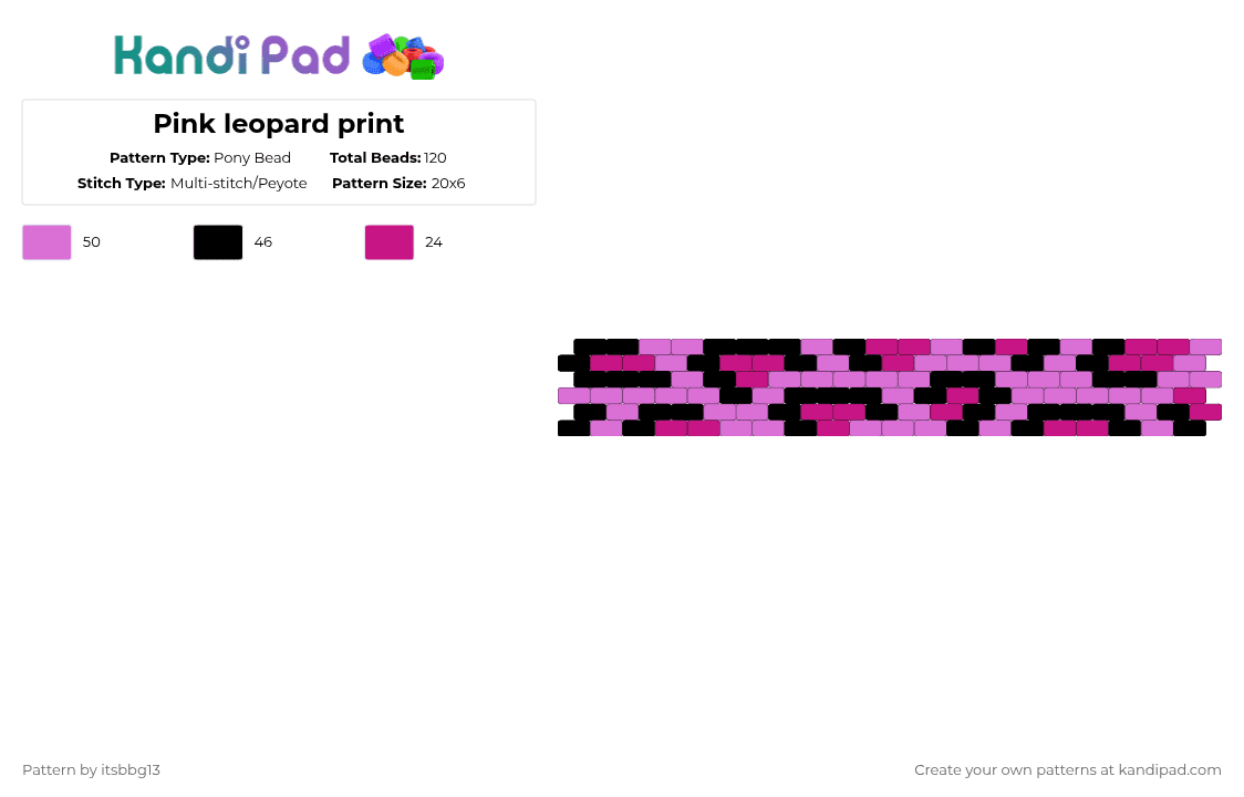 Pink leopard print - Pony Bead Pattern by itsbbg13 on Kandi Pad - black,pink