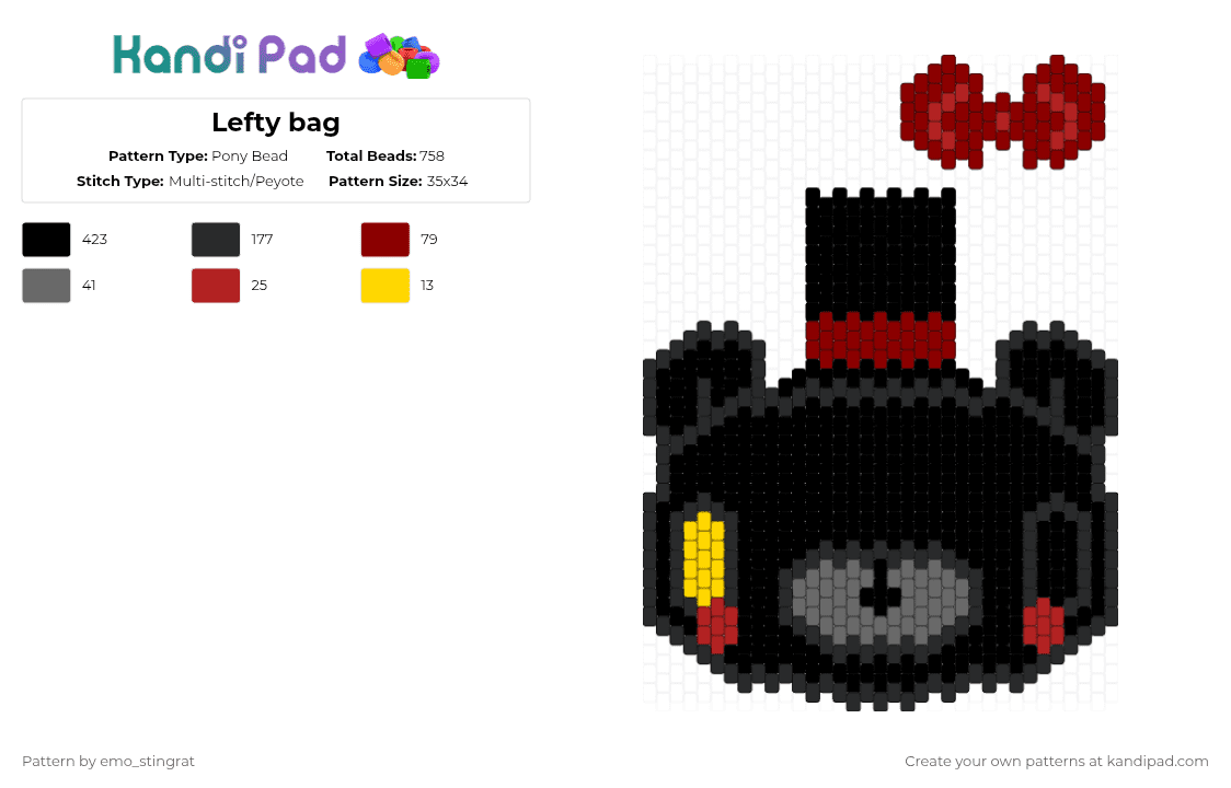 Lefty bag - Pony Bead Pattern by emo_stingrat on Kandi Pad - black,red