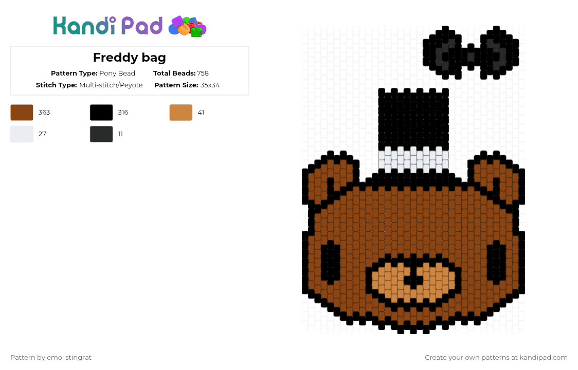 Freddy bag - Pony Bead Pattern by emo_stingrat on Kandi Pad - fnaf, red