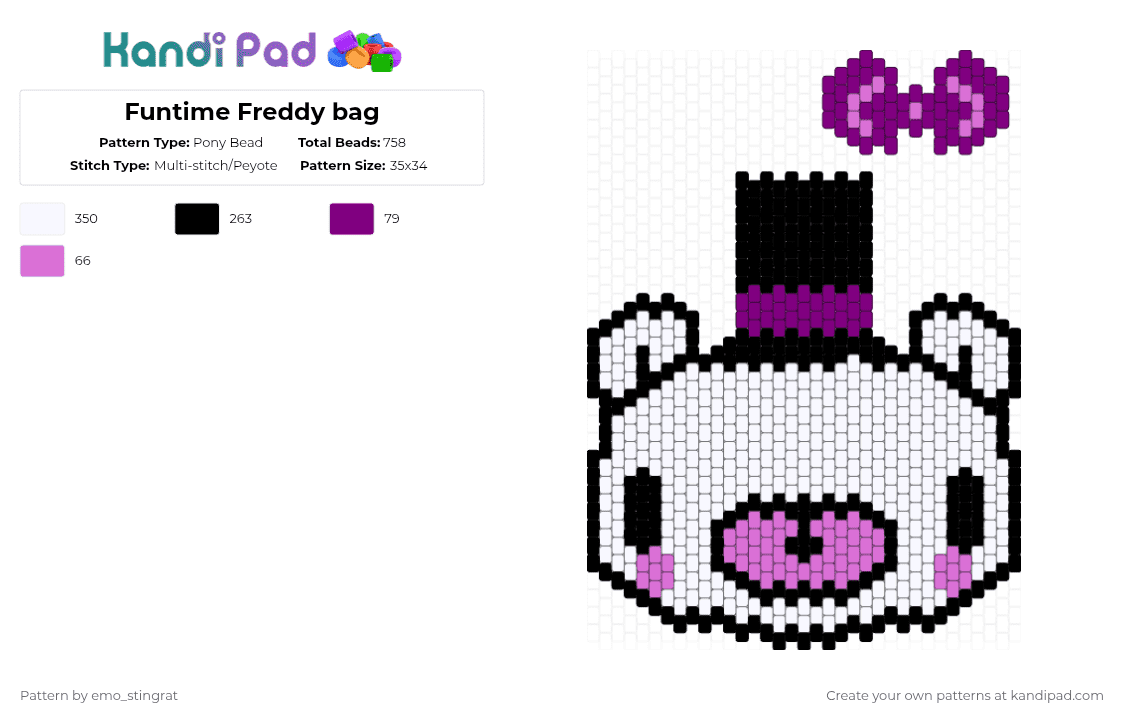 Funtime Freddy bag - Pony Bead Pattern by emo_stingrat on Kandi Pad - pink, white