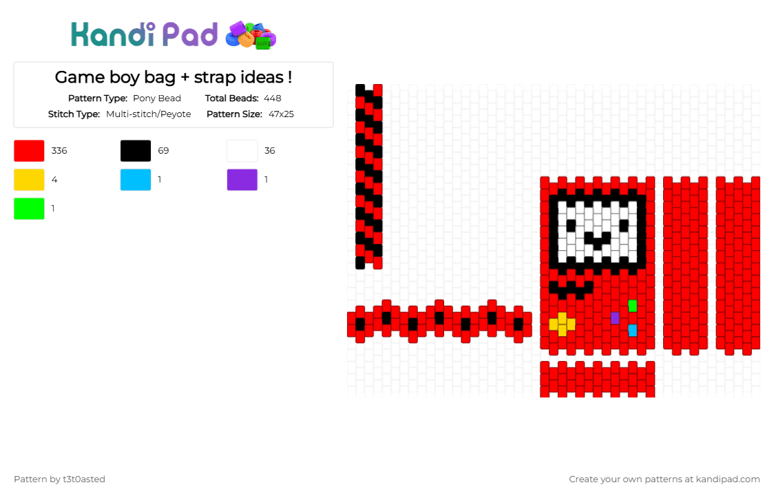 Game boy bag + strap ideas ! - Pony Bead Pattern by t3t0asted on Kandi Pad - black, cool, game, game boy, red, silly