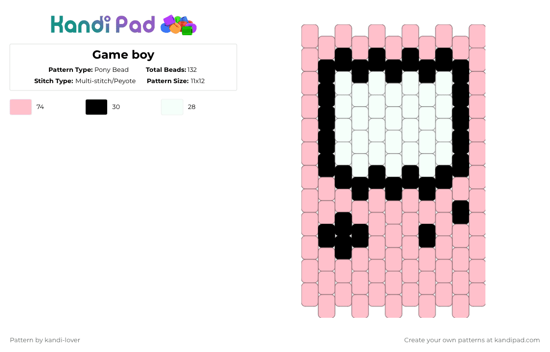 Game boy - Pony Bead Pattern by kandi-lover on Kandi Pad - pink,white
