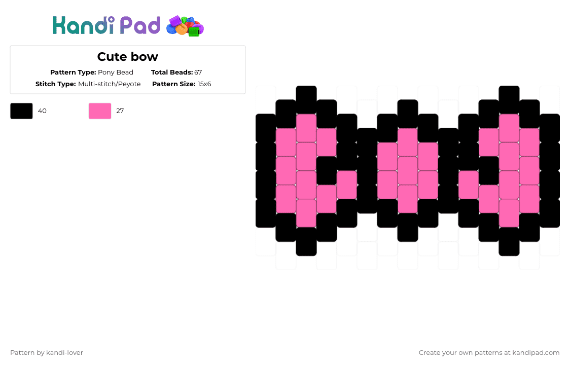 Cute bow - Pony Bead Pattern by kandi-lover on Kandi Pad - black,pink