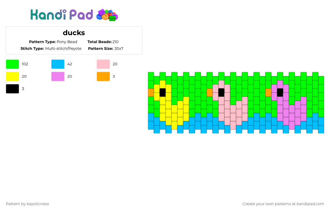 ducks - Pony Bead Pattern by kayoticness on Kandi Pad - green,pink,light blue