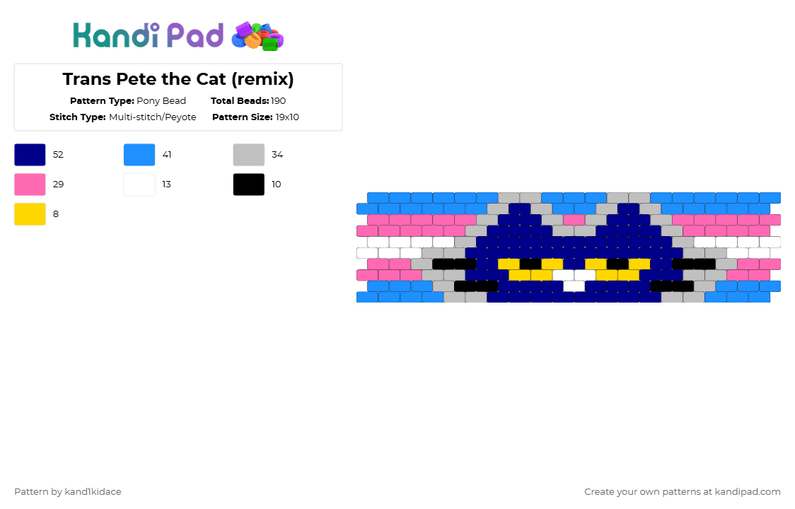 Trans Pete the Cat (remix) - Pony Bead Pattern by gambits on Kandi Pad - beige, light blue, pride, purple
