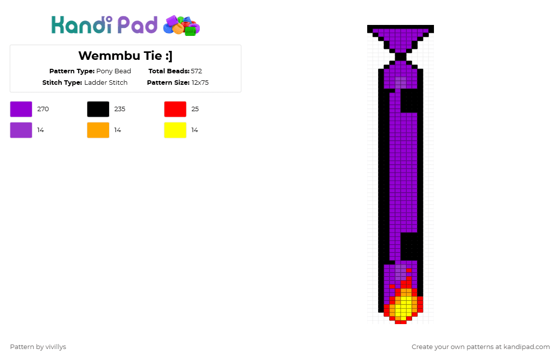 Wemmbu Tie :] - Pony Bead Pattern by gambits on Kandi Pad - purple,minecraft,unstablesmp,lifestealsmp,wemmbu,youtube,series,ladderstitch,tie