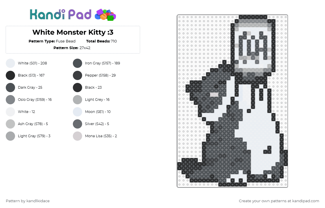 White Monster Kitty :3 - Fuse Bead Pattern by gambits on Kandi Pad - purple,monster,kitty,cat,energy,energydrink,monsterenergy