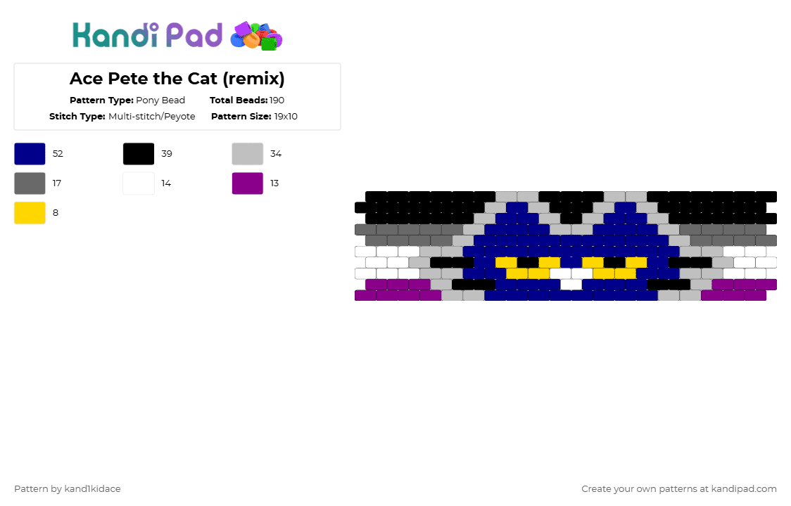 Ace Pete the Cat (remix) - Pony Bead Pattern by gambits on Kandi Pad - beige,purple,pride
