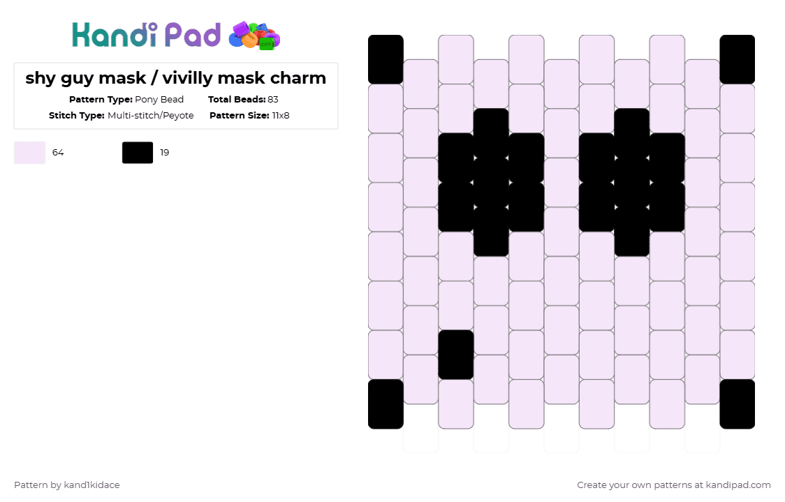 shy guy mask / vivilly mask charm - Pony Bead Pattern by gambits on Kandi Pad - white,vivilly,charm,mask,shyguy,minecraft,youtuber