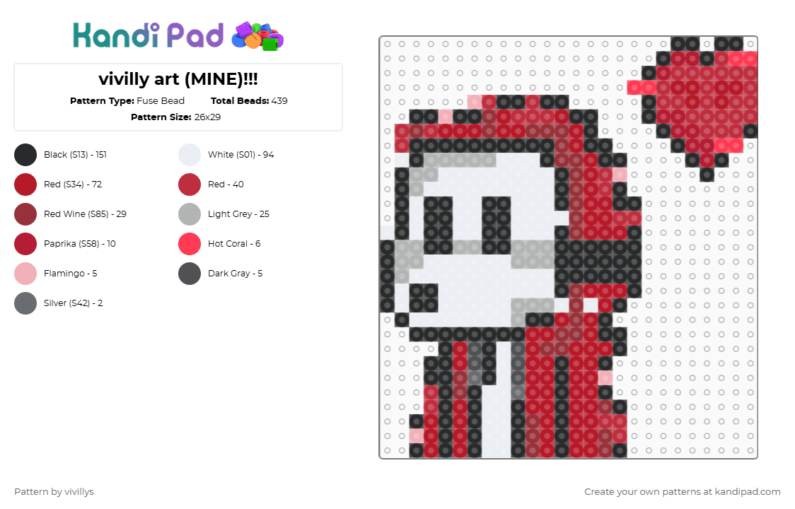 vivilly art (MINE)!!! - Fuse Bead Pattern by gambits on Kandi Pad - red,minecraft,youtuber,vivilly,minecraftyoutuber,silly,funny,heart,hardcore