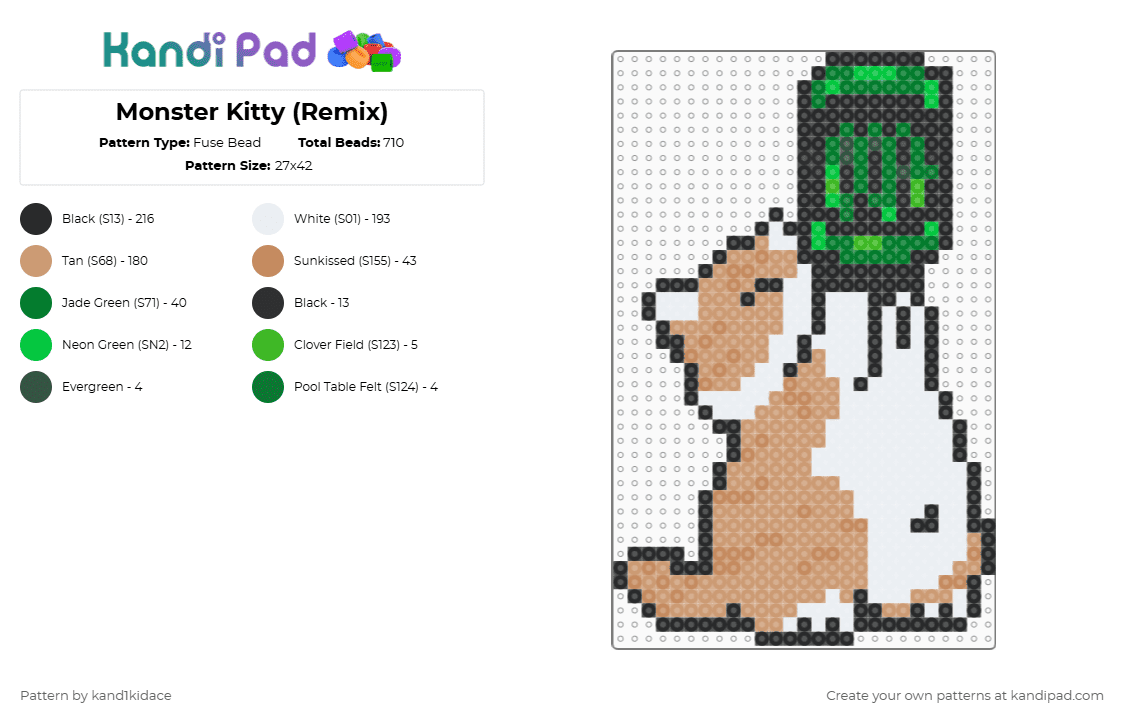 Monster Kitty (Remix) - Fuse Bead Pattern by gambits on Kandi Pad - beige,kitty,cat,monster,energy,monsterenergy,perler