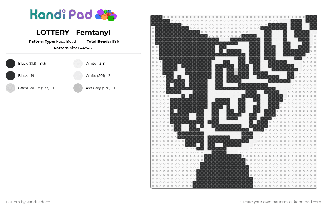 LOTTERY - Femtanyl - Fuse Bead Pattern by gambits on Kandi Pad - black,white,music,femtanyl,cat,lottery