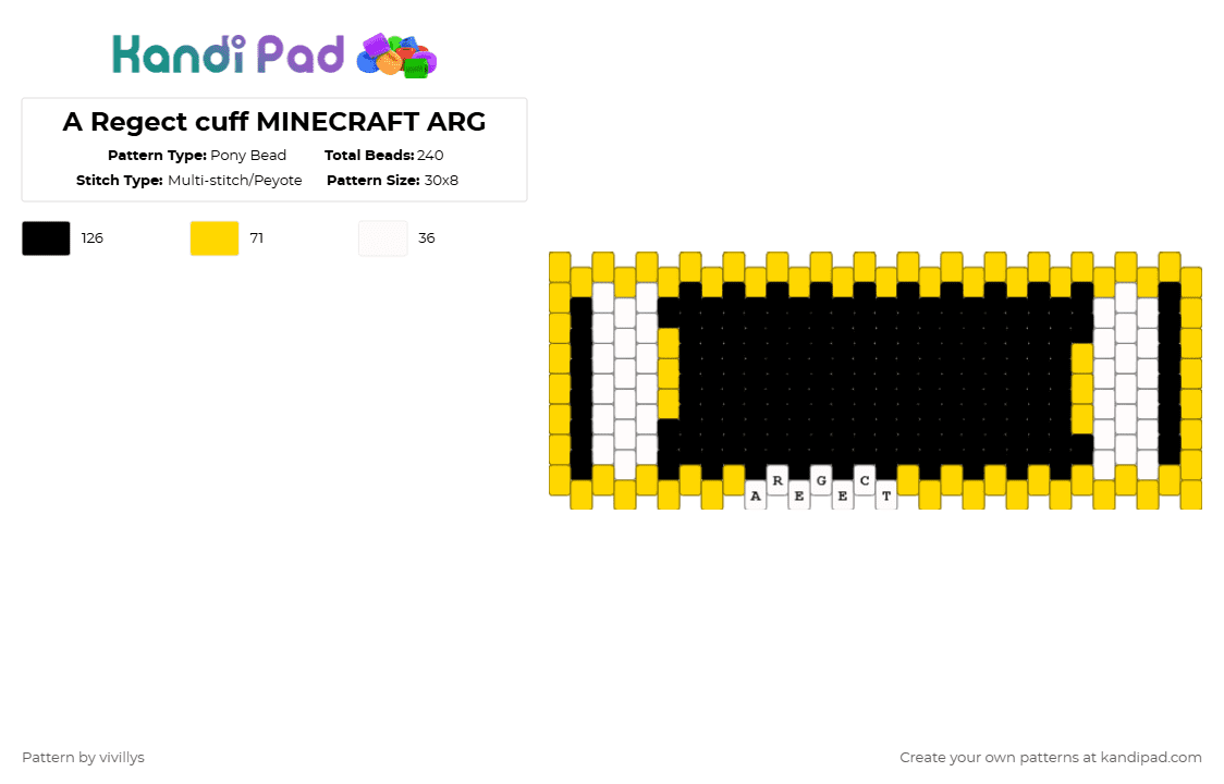 A Regect cuff MINECRAFT ARG - Pony Bead Pattern by gambits on Kandi Pad - yellow,white,minecraft,arg,funny,cuff,peyote