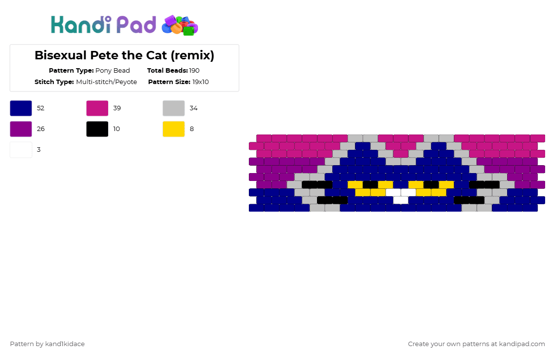 Bisexual Pete the Cat (remix) - Pony Bead Pattern by gambits on Kandi Pad - pink,purple,pride,book