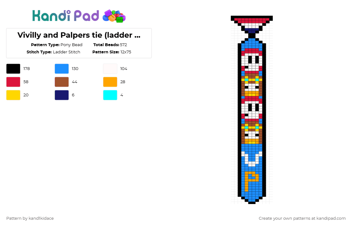 Vivilly and Palpers tie (ladder stitch) *REMIX* - Pony Bead Pattern by gambits on Kandi Pad - red,light blue,minecraft,youtuber,palpers,vivilly,personal,character,comedy,ladder stitch