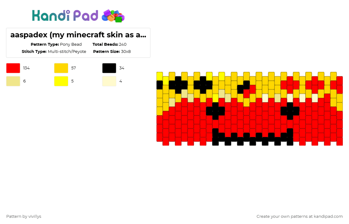 aaspadex (my minecraft skin as a cuff) - Pony Bead Pattern by gambits on Kandi Pad - yellow,red,oc,minecraft,smp