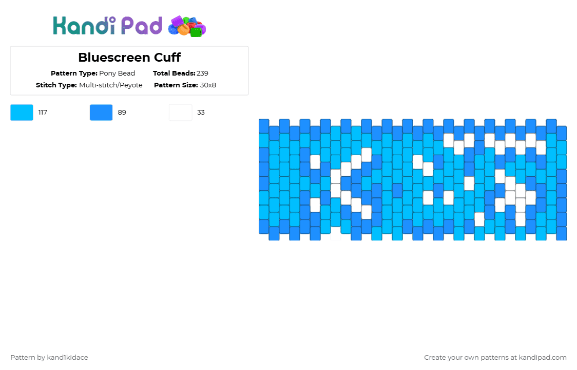 Bluescreen Cuff - Pony Bead Pattern by gambits on Kandi Pad - light blue,computer,cuff,kandi