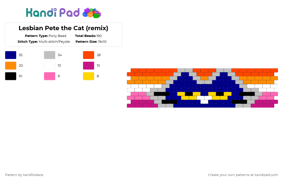 Lesbian Pete the Cat (remix) - Pony Bead Pattern by gambits on Kandi Pad - red,beige,purple,pride
