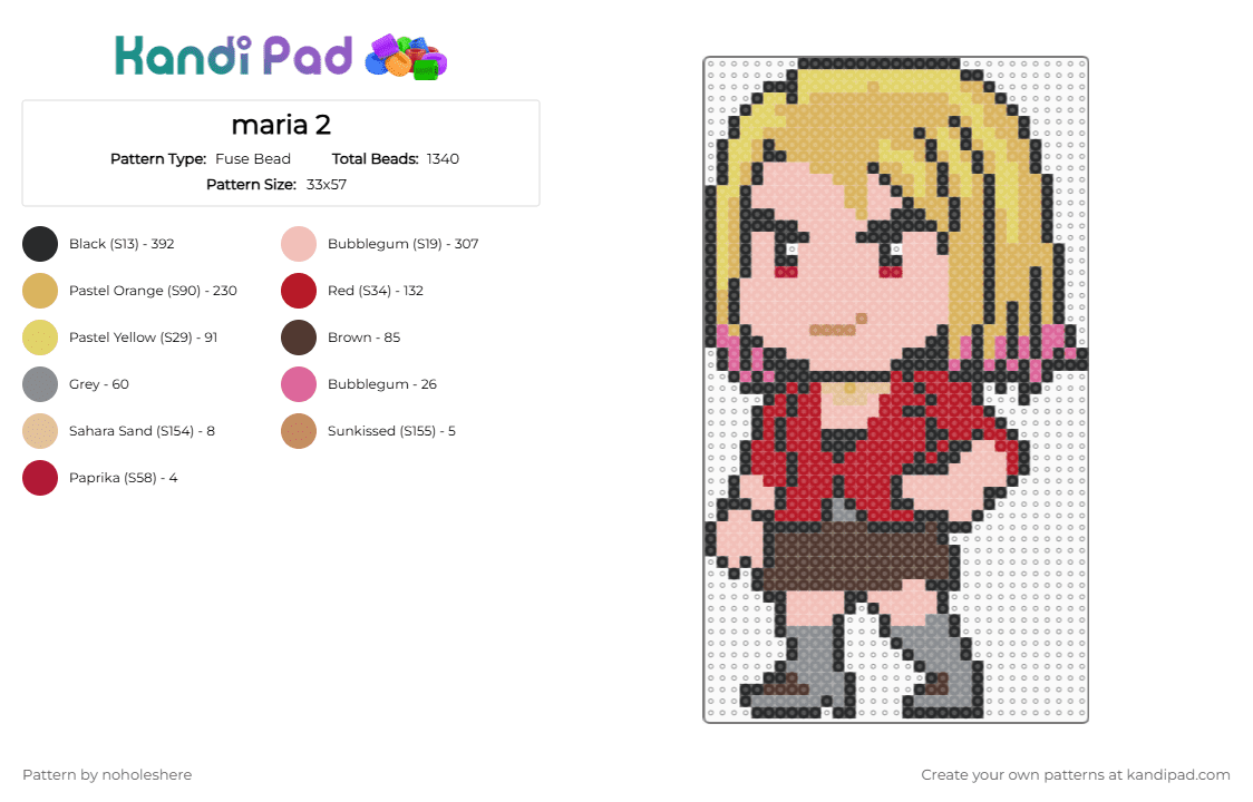maria 2 - Fuse Bead Pattern by noholeshere on Kandi Pad - red,orange,beige