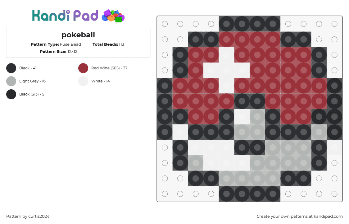 pokeball - Fuse Bead Pattern by curtis2024 on Kandi Pad - pokeball,pokemon,gaming,red,white