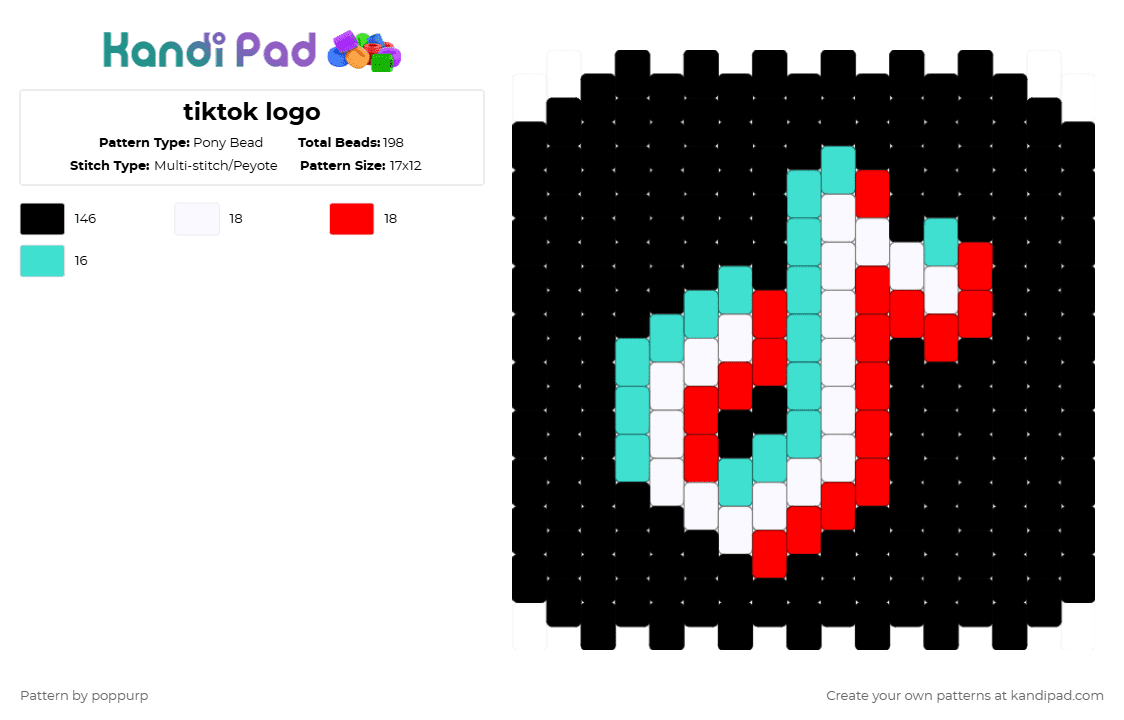 tiktok logo - Pony Bead Pattern by poppurp on Kandi Pad - black,light blue,red,cotdtiktok