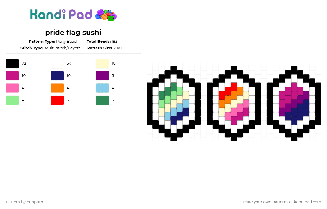pride flag sushi - Pony Bead Pattern by poppurp on Kandi Pad - black,white,pink,purple,colorful,cotdsushi