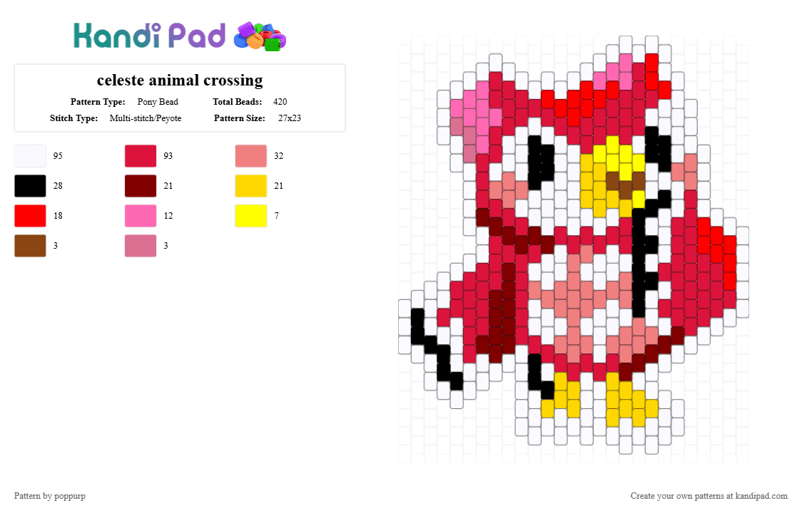 celeste animal crossing - Pony Bead Pattern by poppurp on Kandi Pad - white,red,owl,animal crossing