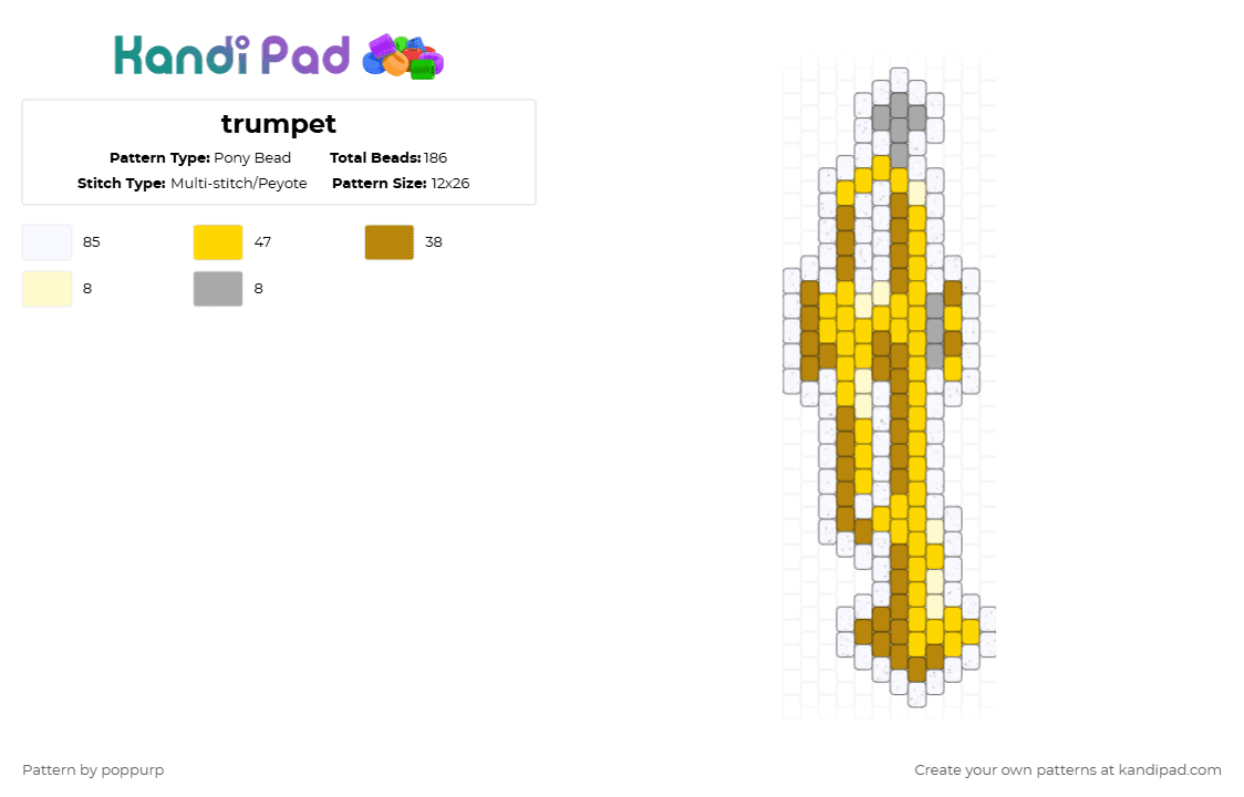 trumpet - Pony Bead Pattern by poppurp on Kandi Pad - instrument,music,gold,yellow,trumpet
