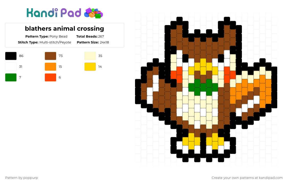 blathers animal crossing - Pony Bead Pattern by poppurp on Kandi Pad - red,yellow,animal crossing,blathers