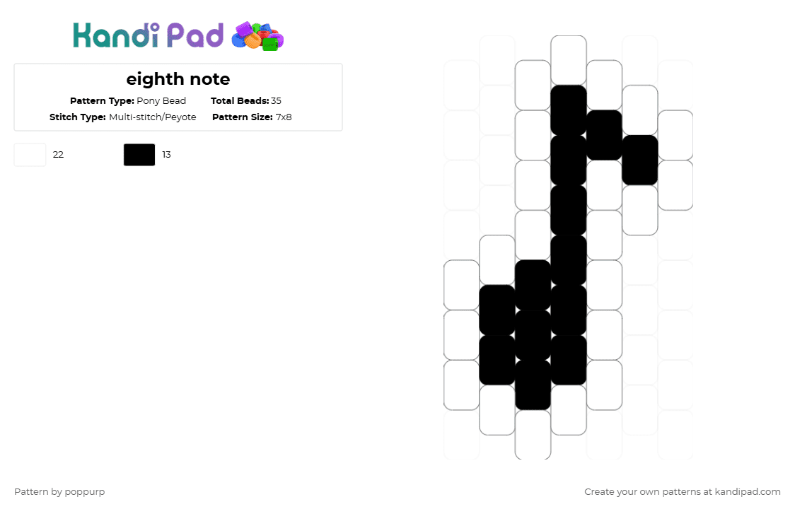 eighth note - Pony Bead Pattern by poppurp on Kandi Pad - black,white