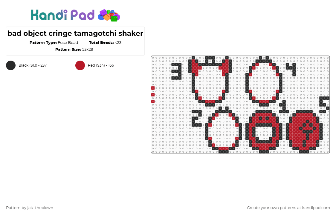 bad object cringe tamagotchi shaker - Fuse Bead Pattern by jak_theclown on Kandi Pad - black,red,osc,object cringe,object show community,tamagotchi,shaker,key chain,devil,3d