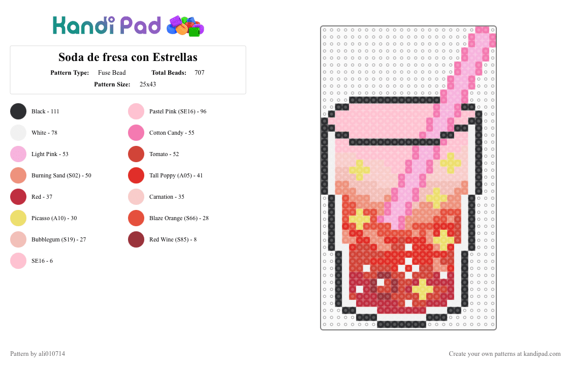 Soda de fresa con Estrellas - Fuse Bead Pattern by ali010714 on Kandi Pad - pink,red,fresa,soda,bebidas