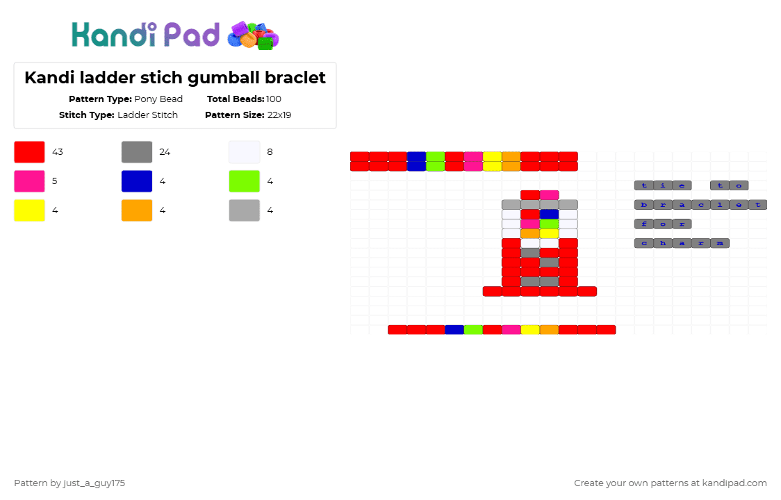 Kandi ladder stich gumball braclet - Pony Bead Pattern by just_a_guy175 on Kandi Pad - red,gray,single,charm,keychain,gumball machine,pony beads