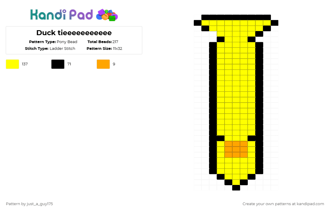 Duck tieeeeeeeeeee - Pony Bead Pattern by just_a_guy175 on Kandi Pad - yellow,tie,duck,ladder stitch