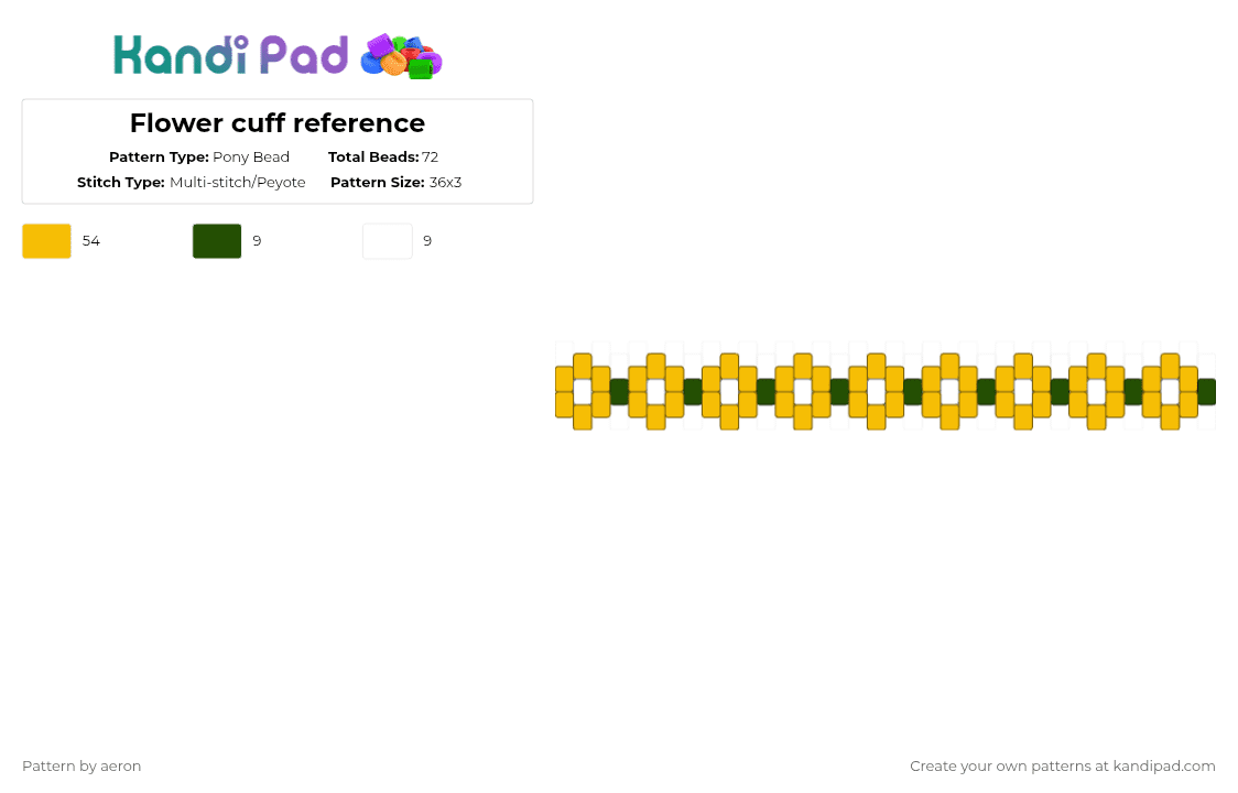 Flower cuff reference - Pony Bead Pattern by aeron on Kandi Pad - yellow